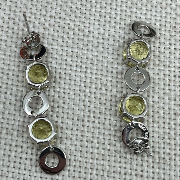 Vintage KN 925 Sterling Silver Yellow-Green Gemstone Dangle Earrings - Picture 12 of 17
